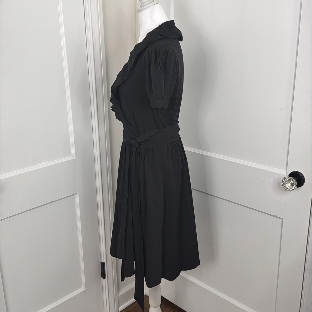 Diane Von Furstenberg Wrap Dress Womens 8 Black Ruffle Fit & Flare Belted - Picture 7 of 10